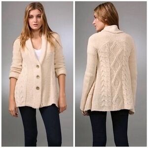 Free People Far Away Wool Blend Cable Knit Cardigan size medium color cream